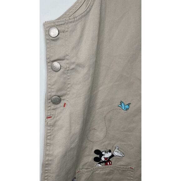 Vtg Mickey Unlimited Jerry Leigh Khaki Embroidered Overall Jumper Dress L Disney - Picture 5 of 15